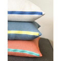 "Moorea" Blanc et Bleu - Housse de coussin